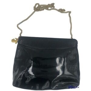 Vintage Salvatore Ferragamo Chain Shoulder Bag Black Patent Snakeskins P210067